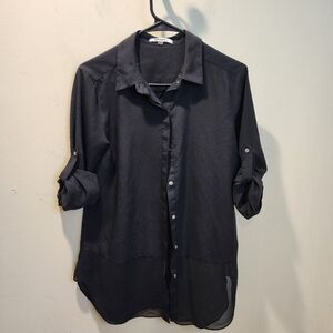 DKNY Women's Black Sheer Button-Up Blouse Size S